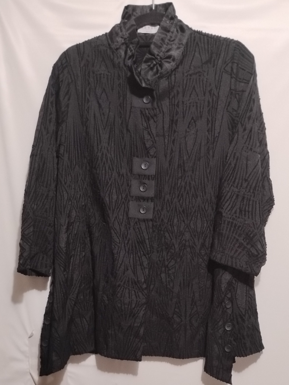 Terra Black Textured Silk Blend Button-Front Womens XL Tunic Top